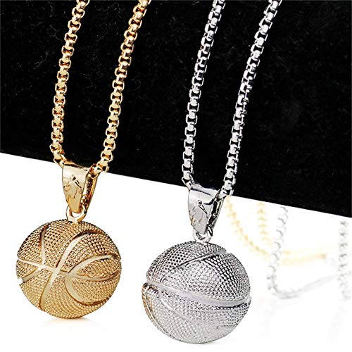 AILUOR Collar Colgante de Baloncesto de Moda Cadena de Acero Inoxidable Hip Hop Collar Deportivo Joyería de Fitness (Oro)