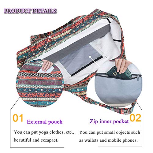 Anjing - Bolsa de Lona para Esterilla de Yoga, diseño étnico Bohemio de Gran Capacidad con Bolsillos