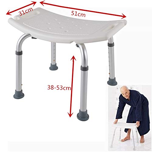AUFUN Taburete Ducha Silla de ducha 38-53cm Altura Regulable Taburete baño con Tapones de Goma Antideslizantes de aluminio y plástico para mayores, mujeres embarazadas