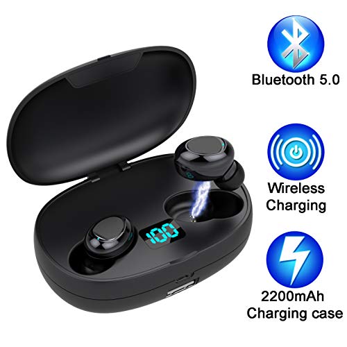 Auriculares Bluetooth 5.0 de Hasta 50 Horas de Reproducción, Sonido Estéreo de Graves Profundos, Cancelación de Ruido Avanzada, Auriculares Inalámbricos con Estuche de Carga Inalámbrico de 2200 mAh