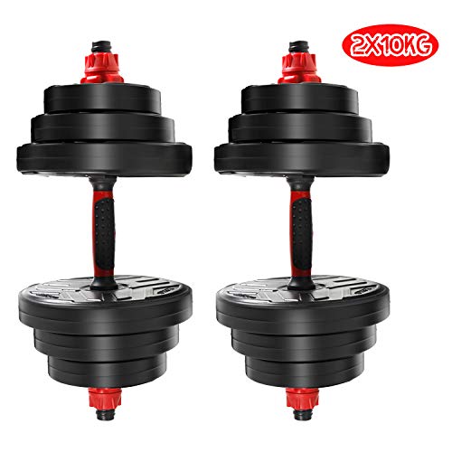 CCLIFE Mancuernas Ajustables con Pesas Barra y Discos 20/30 / 40KG Mancuernas 2en1, Color:2 x 10 KG,Negra,sin Barra