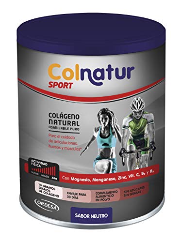 Colnatur Sport sabor Neutro, 330grs. Proteína hidrolizada de colágeno Colnatur y Vitamina C, Magnesio, Manganeso, Zinc y vitaminas B2 y B3, 11grs al día.