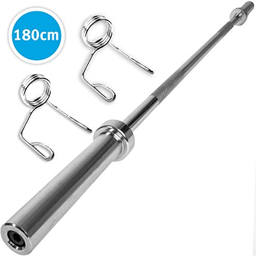 C.P.Sports - Barra olímpica de pesas (180 cm, carga de hasta 250 kg, 50 mm, con 1 par de cierres rápidos)