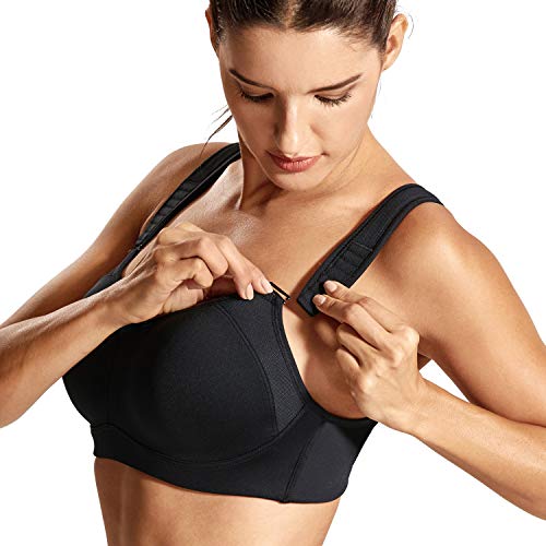 DELIMIRA Mujer Sujetador Deportivo Talla Grande de Alto Impacto Copas Moldeadas con Aros Negro ES:110D (EU 95D)