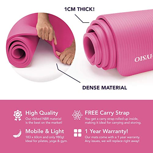 Esterilla Yoga KG | PHYSIO (1cm), Calidad Premium Colchoneta de Fitness para Gimnasio, Pilates o en Casa con Tirante (dentro de la colchoneta) 183cm x 61cm x 1cm (grueso)