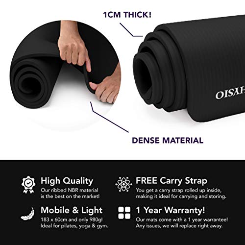 Esterilla Yoga KG | PHYSIO (1cm), Calidad Premium Colchoneta de Fitness para Gimnasio, Pilates o en Casa con Tirante (dentro de la colchoneta) 183cm x 61cm x 1cm (grueso)