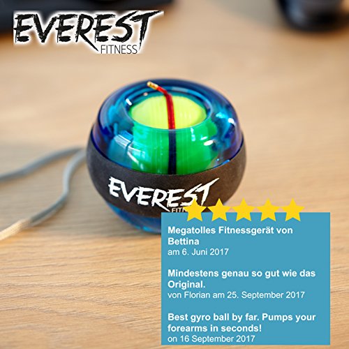 EVEREST FITNESS Bola energética para el Entrenamiento de la Musculatura de la Mano y del Brazo con Cinta de Agarre y Carcasa de Material plástico Muy Resistente - Entrenador Manual, Bola giratoria