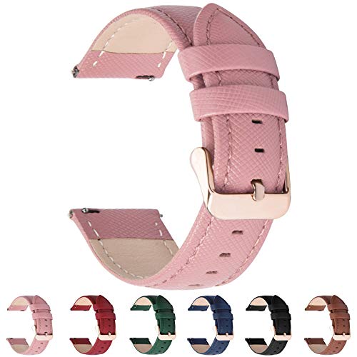 Fullmosa 6 Colores para Correa de Reloj, Cross Piel Correa Huawei Samsung Correa/Banda/Band/Pulsera/Strap de Recambio/Reemplazo 18mm 20mm 22mm 24mm,Rosada 20mm