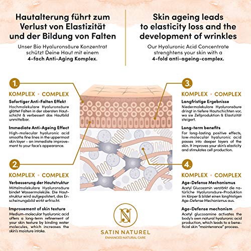 GANADOR 06/20* Serum Facial de Acido Hialuronico Puro ORGÁNICO 3 VECES MAYOR 100ml - Altamente Dosificado y Vegano con Aloe Vera – Uso con Crema Antiarrugas Mujer - Contorno Ojos - Hecho en Alemania
