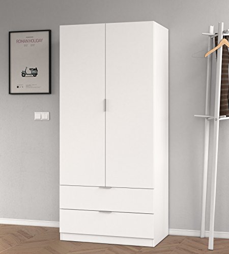 Habitdesign LCX222O - Armario ropero 2 Puertas y 2 cajones, Armario Dormitorio, Acabado en Blanco, Medidas: 81 cm (Largo) x 181 cm (Alto) x 52 cm (Fondo)