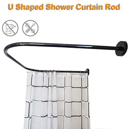 HJHY@ Barra Cortina Ducha Esquina Extensible, Barra Cortina Ducha Curva en Forma de U, Barra Cortina Ducha Bañera Acero Inoxidable, para Baño, Tienda De Ropa, Negro 32 to 47X35X32 to 47in