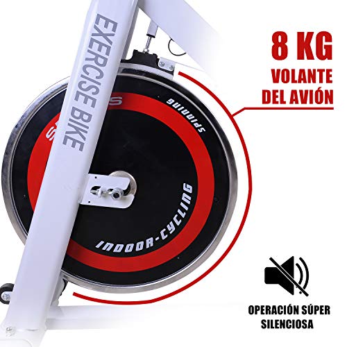 HOMCOM Bicicleta Estática Bicicleta de Fitness Pantalla LCD Asiento y Manillar Ajustable Resistencia Regulable Carga 120kg 107x48x100cm Acero Blanco
