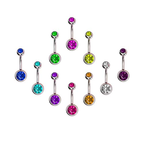 HONGXIN-SHOP Piercing Ombligo Hipoalergénico Acero Inoxidable Piercing de Ombligo Vientre Anillo con Imitación Diamantes Accesorios de Mujer Joyería Piercing del Cuerpo 20 Piezas