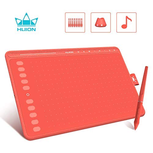 HUION Tableta Gráfica HS611 (Rojo Coral) 10x6 Pulgadas Equipado con Teclas Multimedia y Barra Táctil, 10 Teclas de Prensa Programables, Compatibles con Windows/macOS/Android