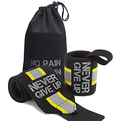 HYFAN - Muñequeras Profesionales para Levantamiento de Pesas, Culturismo, Ejercicio, Entrenamiento de Fuerza, Moda, Yellow, Gray