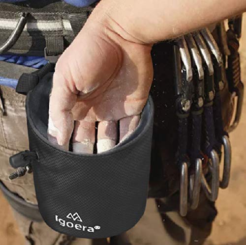 Igoera Bolsa magnesio Escalada, magnesera Robusta y Resistente al Polvo, Incl. cinturón de sujeción Ajustable, Chalk Bag para Mayor sujeción y Seguridad (Negro)