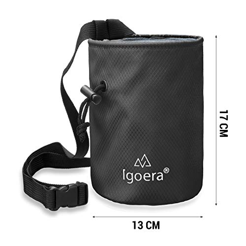 Igoera Bolsa magnesio Escalada, magnesera Robusta y Resistente al Polvo, Incl. cinturón de sujeción Ajustable, Chalk Bag para Mayor sujeción y Seguridad (Negro)