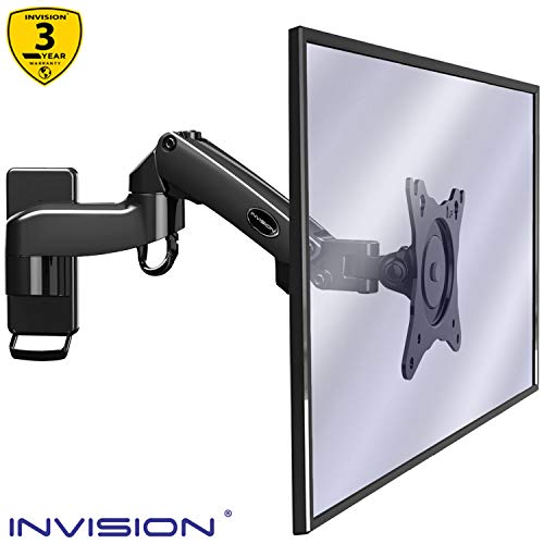 Invision Soporte de Pared para Monitor de PC y TV, Para Pantallas 17-27", Ergonómico Único Soporte y Altura Ajustable con Inclinación Giratoria y Rotativa, VESA 75x75mm y 100x100mm, Peso 2-7kg [MX250]