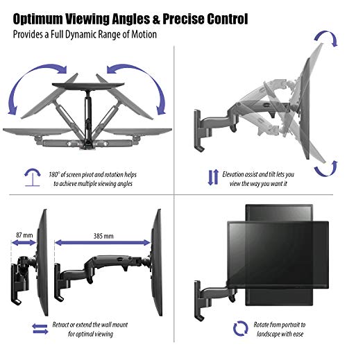 Invision Soporte de Pared para Monitor de PC y TV, Para Pantallas 17-27", Ergonómico Único Soporte y Altura Ajustable con Inclinación Giratoria y Rotativa, VESA 75x75mm y 100x100mm, Peso 2-7kg [MX250]
