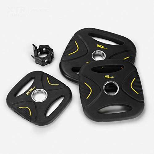 Jiande Barra 2 Pulgadas-Olímpico Grip Plate, 2,5 kg, 5 kg, 10 kg, 15 kg, 20 kg de Peso Grip, Placas Individuales, Negro PU Rectangular con Barra Inicio Pesas (Size : 20kg)