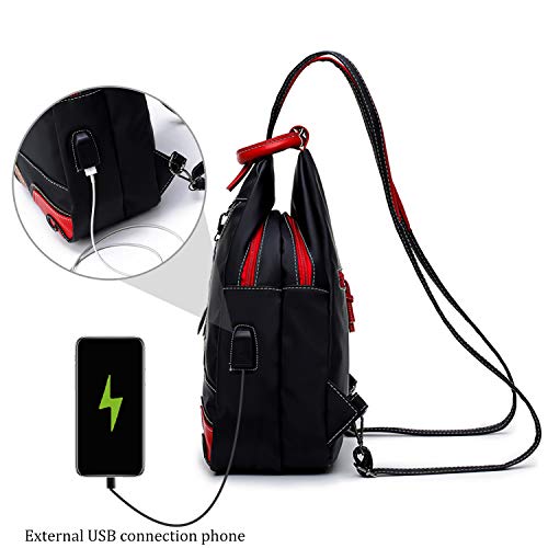 Jywmsc Mujeres Elegante Nylon Ligero Mochila Bolsa de Hombro Al Aire Libre Bolsa de Pecho con Puerto de Carga USB