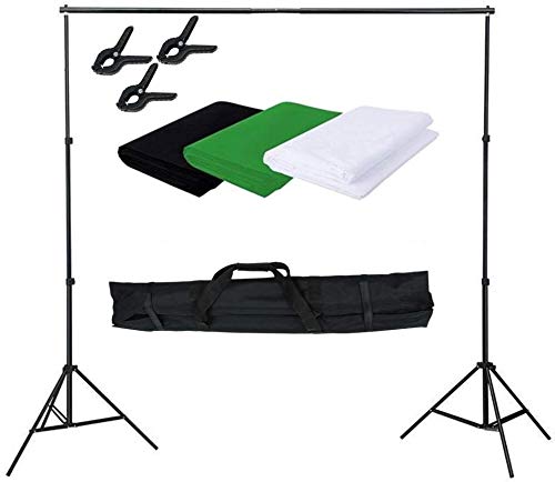 LARS360 2.6M x 3M Soportes de Fondo Sistema de Soporte para Fondo con 1.8M x 2.8M Fondo(Blanco,Negro,Verde) y 3 Abrazaderas de Fondo, para Fotografía y Vídeo