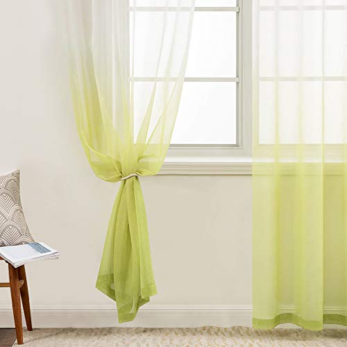 MIULEE 2 Unidades Cortinas Translúcida Visillo Suave Poliéster para Ventanas Balcon Color Gasa Moderna con 8 Anillas para Habitación Dormitorio Balcon Salón 140x260cm Gradiente Vertical Verde