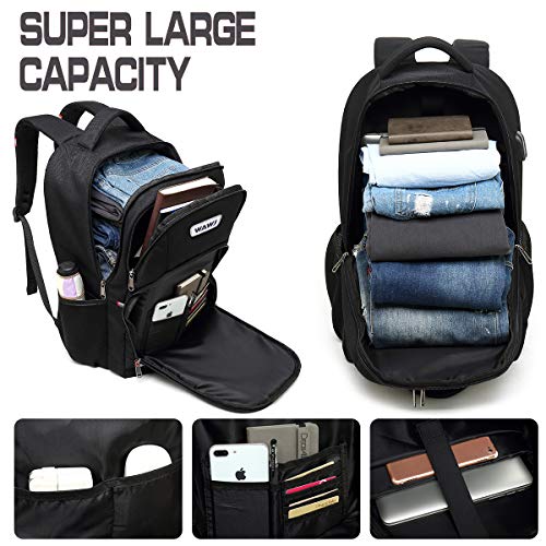 Mochila Hombre con Puerto de USB, WAWJ 17 Pulgadas Mochila de Portátil Impermeable Antirrobo Negro Mochila Escolares