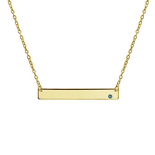 Nombre La Barra Lateral Personalizado Colgante Collar Placa Mujer Aqua Mes Nacimiento Cristal Chapados En Oro 14K