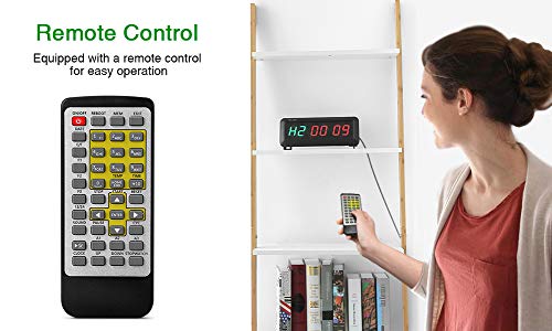 PELLOR Temporizador con Pantalla LED, Reloj de Pared 6Dígitos LED Temporizador de Intervalos, Reloj en Tiempo Real de 12/24 Horas, Gym Temporizador con Mando a Distancia por Infrarrojos
