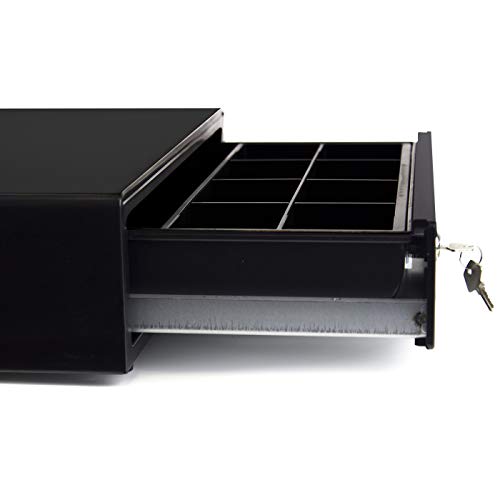 Phoenix Technologies - Cajón portamonedas manual para dinero en efectivo con cerradura y botón de apertura 4 compartimentos de billetes y 8 de monedas 41x42cm (Negro)