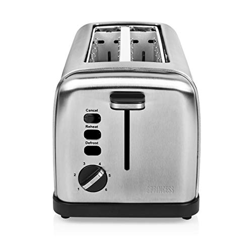 Princess 142389 - Tostadora de doble ranura larga, 1500 W, 6 grados de tostado, Función de descongelado, Bandeja migas extraíble, Acero inoxidable, color plata [Clase de eficiencia energética A+++]