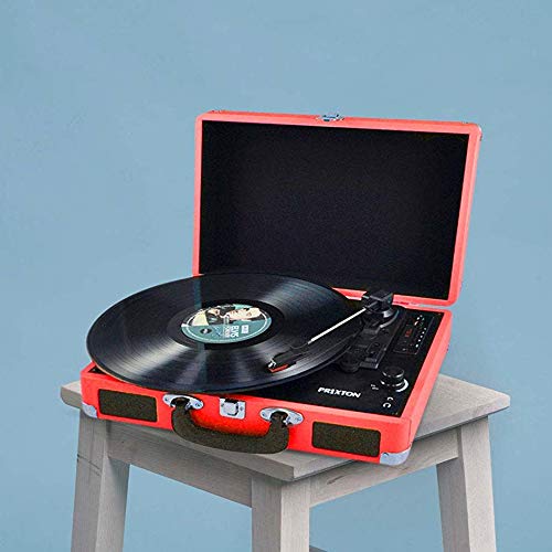 PRIXTON VC400 - Tocadiscos de Vinilo Vintage, Reproductor de Vinilo y Reproductor de Musica Mediante Bluetooth y USB, 2 Altavoces Incorporados, Diseño de Maleta, Color Rojo