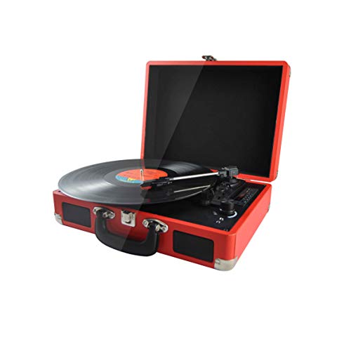 PRIXTON VC400 - Tocadiscos de Vinilo Vintage, Reproductor de Vinilo y Reproductor de Musica Mediante Bluetooth y USB, 2 Altavoces Incorporados, Diseño de Maleta, Color Rojo