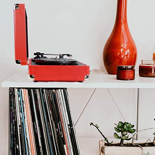 PRIXTON VC400 - Tocadiscos de Vinilo Vintage, Reproductor de Vinilo y Reproductor de Musica Mediante Bluetooth y USB, 2 Altavoces Incorporados, Diseño de Maleta, Color Rojo