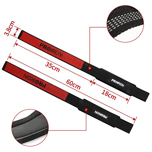 PROIRON Correas Levantamiento de Pesas, Correas Profesionales Acolchadas con Sujeción de Gel, Gym Straps Deportivas, muñequeras powerlifting Gimnasio, Crossfit, Fitness, para halterofília