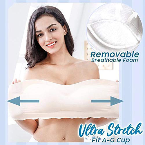 RANSHUO LaxChic Ice Silk Air Bra,Women's Seamless Bandeau Bra, Basic Padded Wire-Free Stretch Tube Top Yoga Bra,with Removable Pads M Black