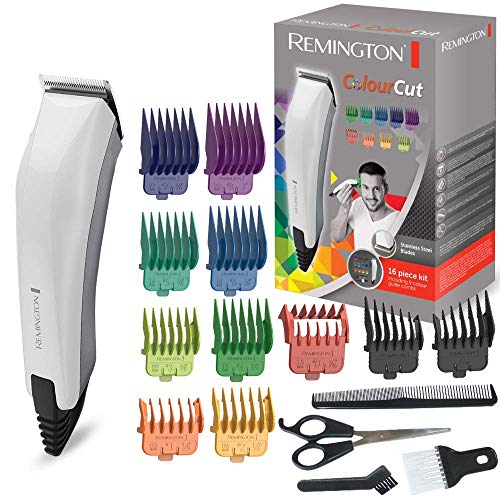 Remington HC5035 ColourCut  - Máquina de Cortar pelo con cable, 16 Accesorios, Acero Inoxidable, Blanco y Gris