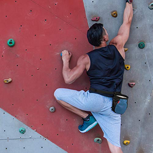 Rhino Valley Bolsa de Magnesio, Bolsillo de Tiza con Correa Ajustable para Deporte Escalada sin Fugas para Alpinismo, Gimnasia, Levantamiento de Pesa - Negro y Azul Real