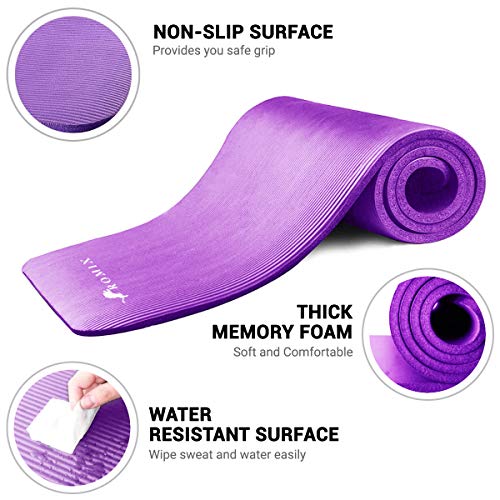 ROMIX Esterilla Yoga Antideslizante, 15MM Alta Densidad Gruesa y Suave Ecológica Almohadilla de Espuma de Memoria, Liviana Yoga Mat para Pilates Ejercicio Gimnasio Fitness Meditación Viaje (Púrpura)
