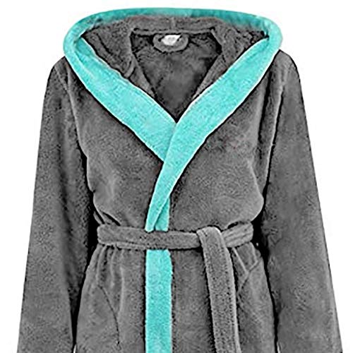 SHOBDW Albornoz Mujeres De Invierno De Manga Larga Sólido Súper Suave Mullido Felpa Franela Mantón SPA Gimnasio Albornoz Slee Toweling Ropa De Dormir Batas(Gris Oscuro,XL)
