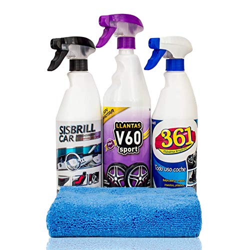 Sisbrill Kit Trío Esencial de Limpieza - Limpieza y Cuidado de Todo el Coche - Llantas, Cuero, Mosquitos, Tapicería