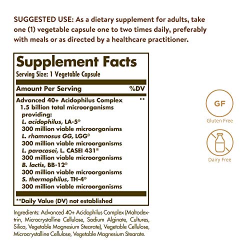 Solgar® 40+ Acidophilus Avanzado para una flora intestinal equilibrada - 60 cápsulas vegetales