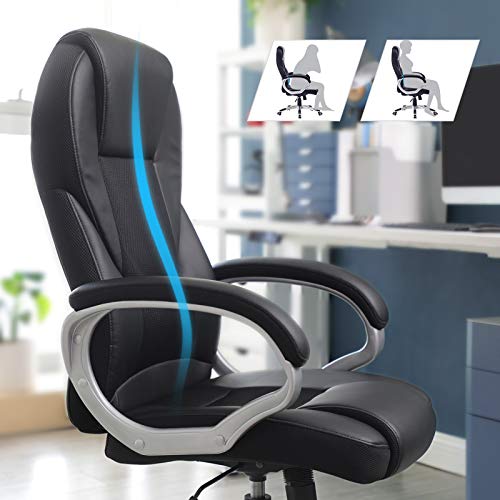 Songmics Sonmics OBG22B-Silla de Oficina giratoria (Altura Regulable, Acolchada), Piel sintética, Negro, 76x66x32