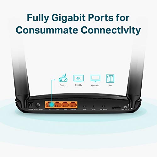 TP-Link Archer MR600 Router 4G + Advanced LTE CAT6, Wi-Fi AC1200 5GHz & 2.4GHz, 4 Puertos Gigabit, 2 Antenas Desmontables, MicroSIM, Compatible con Todos los operadores.