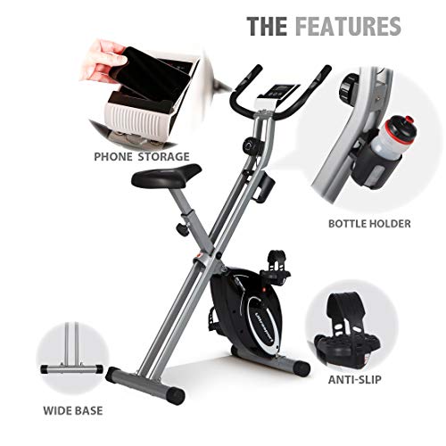 Ultrasport Unisex F-Bike Advanced, pantalla LCD, entrenador casero plegable, niveles de resistencia ajustables, con sensores de pulso de mano, entrenador de bicicleta plegable, para atletas y mayores