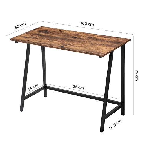 VASAGLE Escritorio de Estilo Industrial, Mesa de Ordenador con Marco de Hierro y Tablero Vintage en Aspecto de Madera, para Oficina, Estudio, Ahorro de Espacio, 100 x 50 x 75 cm LWD40X
