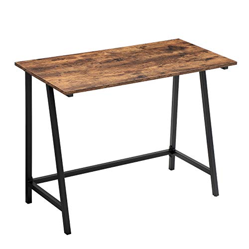 VASAGLE Escritorio de Estilo Industrial, Mesa de Ordenador con Marco de Hierro y Tablero Vintage en Aspecto de Madera, para Oficina, Estudio, Ahorro de Espacio, 100 x 50 x 75 cm LWD40X
