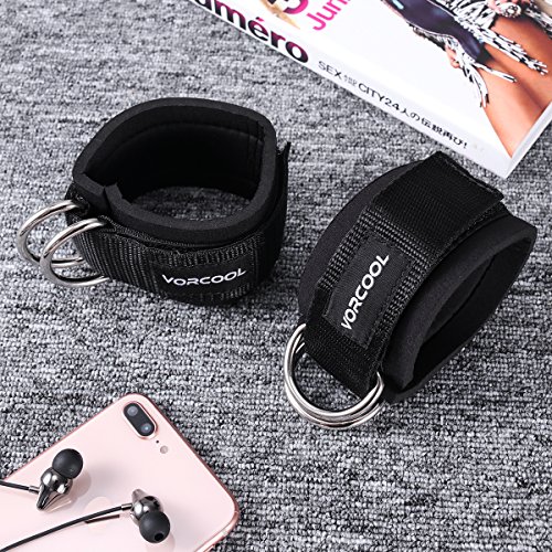 VORCOOL Sport tobillo correas acolchado anillo en D puños del tobillo para ejercicios de gimnasio máquinas de cable ejercicios de pierna con bolsa de transporte 2pcs