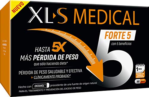 XLS Medical Forte 5 | Captagrasas | Pierde hasta 5 veces más peso que solo haciendo dieta | Perder Peso | Origen Natural 100% Vegano | 180 Cápsulas, 1 mes